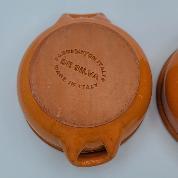 De Silva Burnt Orange Glazed Double Handle Bowls Made In Italy #1287 - Picture 10 of 12